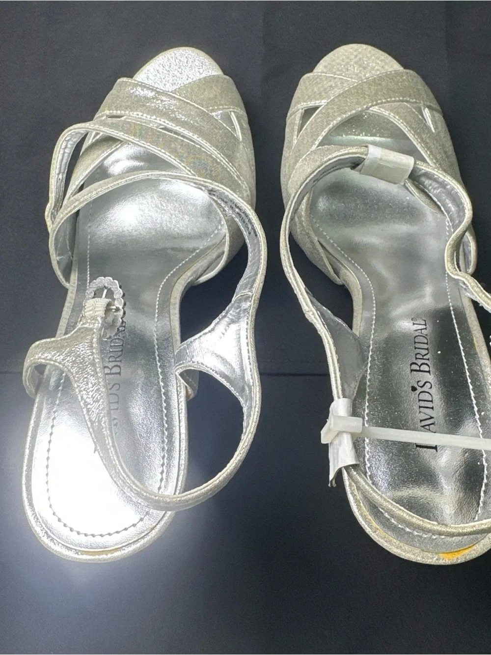 David's Bridal Silver Metallic Open-Toe Slingback Heels
